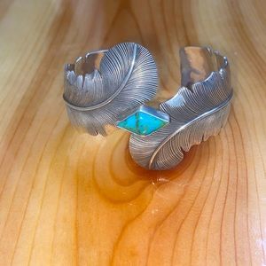 Turquoise and Sterling Silver Feather Cuff
